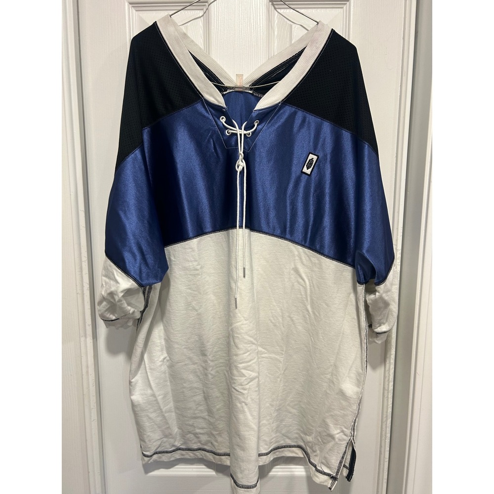 Free People Movement Practice Jersey Lace Up Oversized Top Blue White Black M